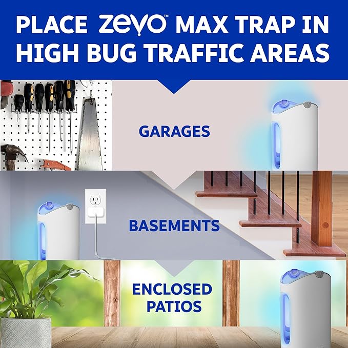 Zevo MAX Bug Catcher & Fly Trap for Indoors - Flying Insect Trap for Gnats, House & Fruit Flies - Use in Any Room - No-Mess Disposal (2 Plug in Bases & 3 Cartridges)