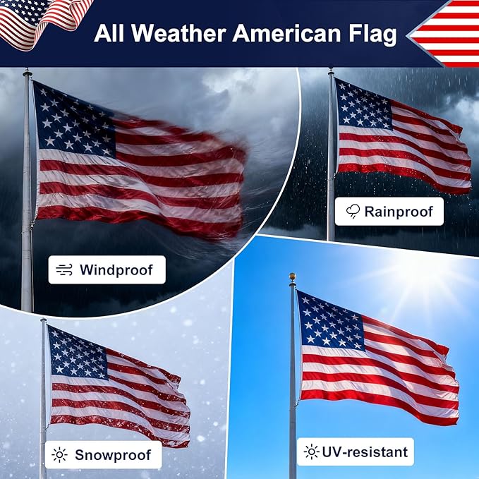 American Flag 2.5×4 FT Outdoor - Heavy Duty Embroidered US Flag with Sewn Stripes | Fade Resistant Nylon for High Wind & All Weather | Brass Grommets
