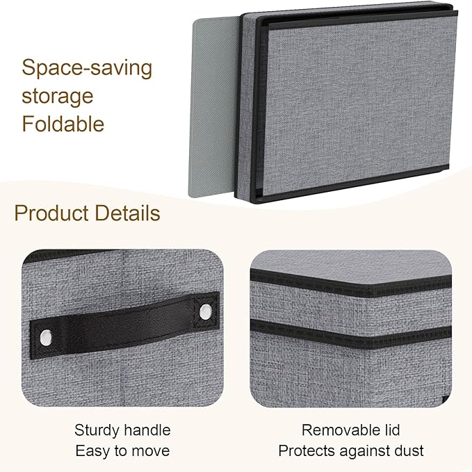 Foldable Storage Bins with Lids, 15 x 9.8 x 8.3 Inch Storage Boxes with Handles, Fabric Closet Organizers for Wardrobe, Gray, 3-Pack