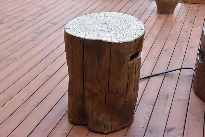 AMS Fireplace |Elementi Concrete Propane Tank Cover (Manchester - Redwood) | GFRC, Redwood Color, Round Shape, Size - 18.5 x 19.5 x 24.4 inches | Suited for Manchester Redwood Fire Pits