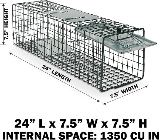 Humane Way Sentinel 24 Inch Live Animal Trap - No Assembly Required - Safe Small Traps for All Animals - Cat, Squirrel, Rabbit, Rodent - 24" L x 7.5" W x 7.5" H