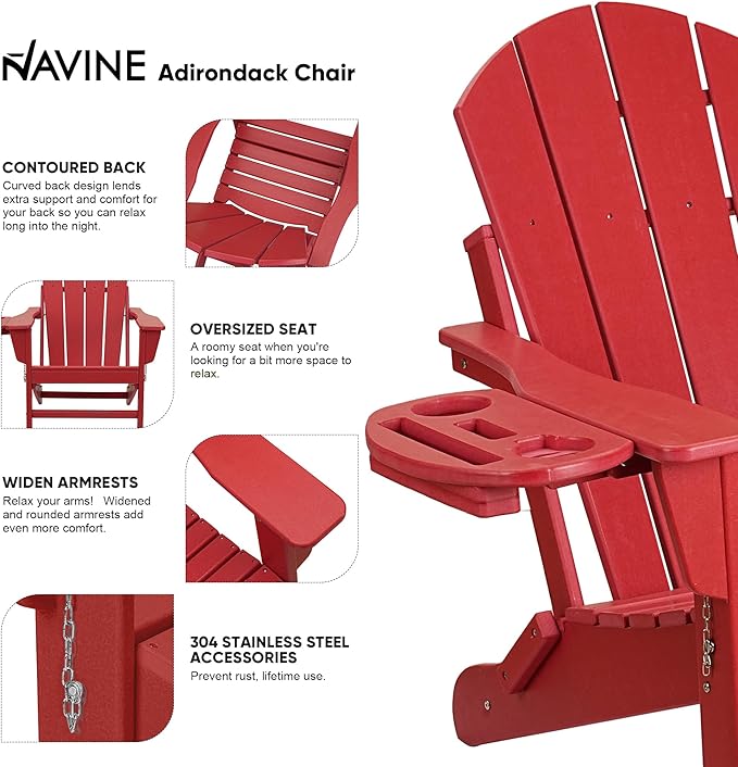 Adirondack Chair Set of 2, HDPE Folding Adirondack Chair with Multifunctional Cup Holder, Weather Resistant Fire Pit Chair for porches, patios, patios, poolsides, Decks.