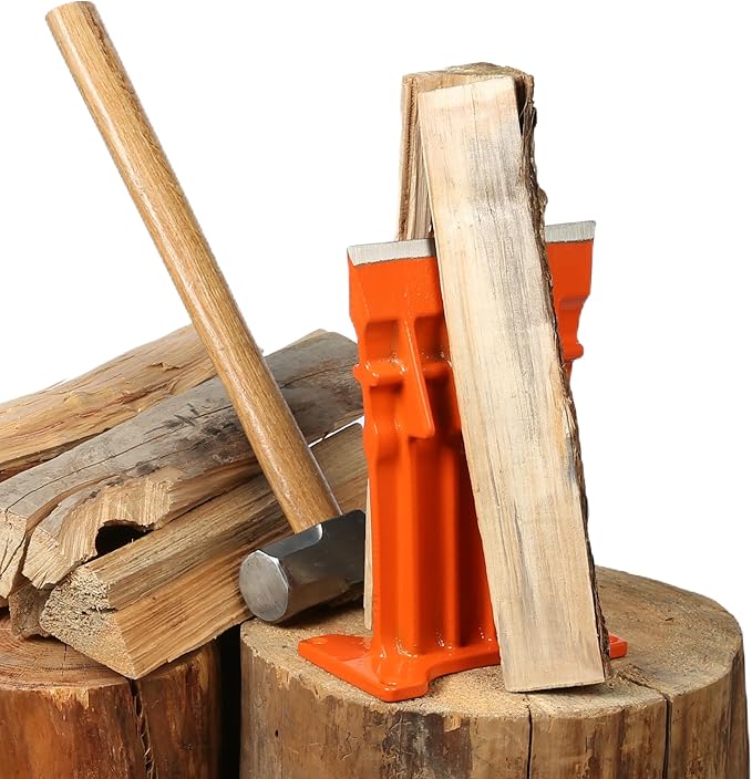 Firewood Kindling Log Wood Splitter – No Axe! Wedge Point Splits Firewood, 6 Inch, Orange with Safety Cover