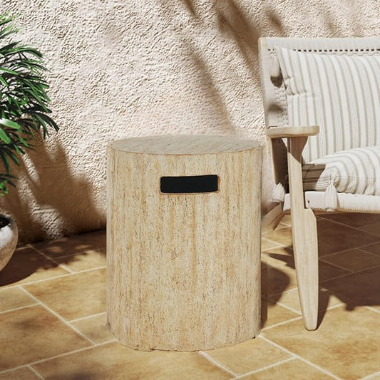 Merax 16x20 inches MGO Propane Tank Holder, Lightweight Concrete Side Table with Travertine Style, Multi-Functional Outdoor Side Table for Patio, No Assembly Required, Beige