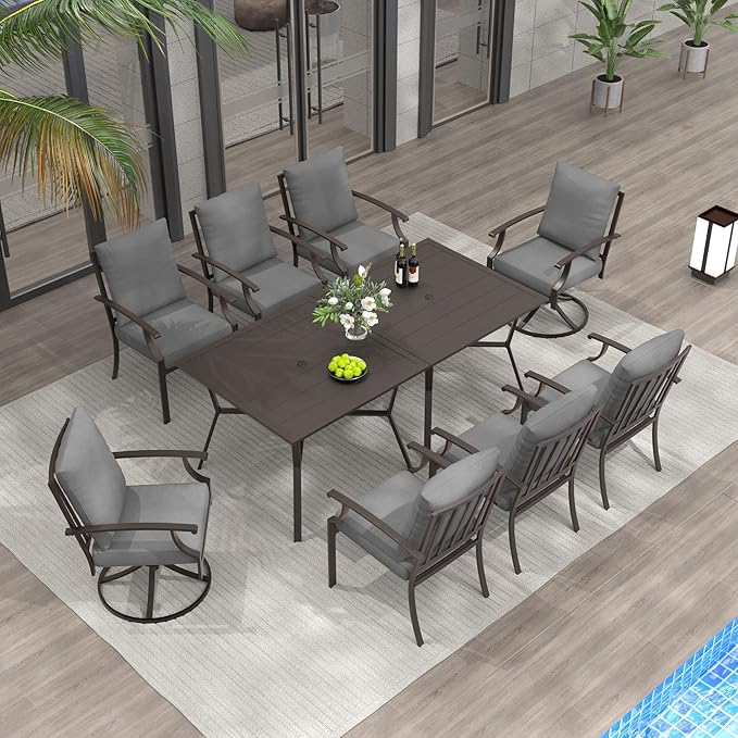 Outdoor Dining Set Patio Dining Table and Chairs Set Outdoor Furniture Set (Grey, 10 Dining Set)