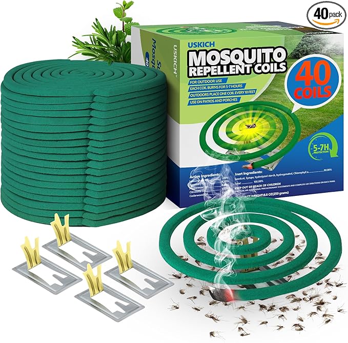 Mosquito Coils Outdoor Patio Fresh Scent,Use Reaches Up to 10 feet, Each Mosquito Coils Burns for 5-7 Hours (Contains 40 coils & 4 Stands)