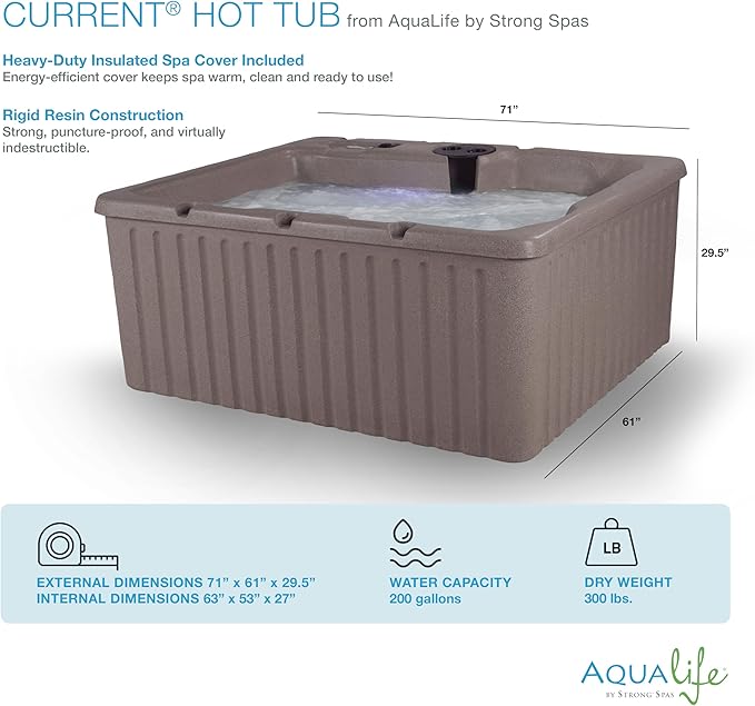 Aqualife Current Outdoor Hot Tub, Free Extras, Fits 4-Adults, Plug and Play Spa, Free Cover Included, Made in USA