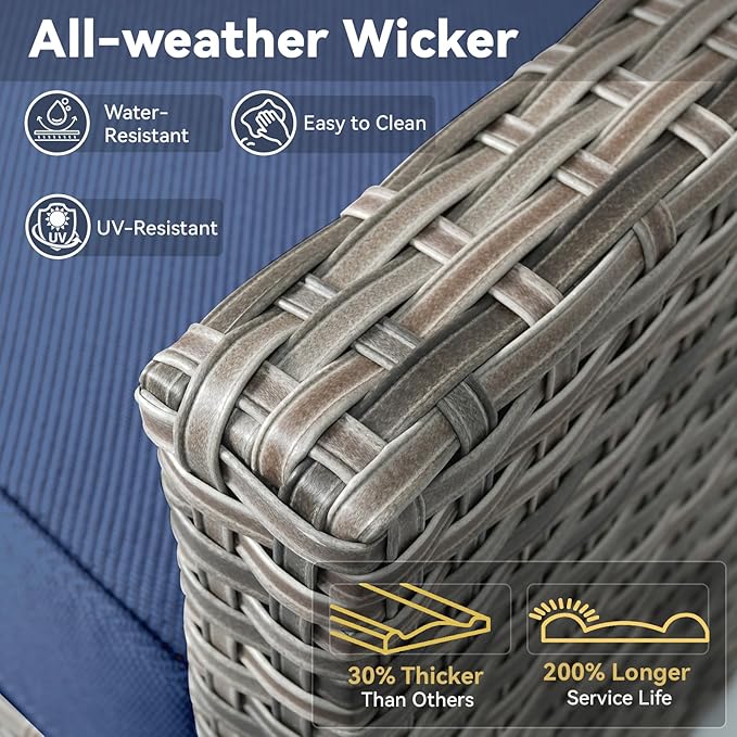 Wicker Patio Furniture Set-9 Pieces All-Weather Wicker Outdoor Furniture with Swivel Patio Chairs Outdoor Patio Conversation Sets for Garden Porch Deck Grey/Blue