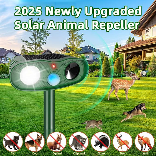 4Pack Ultrasonic Animal Repellent Outdoor Deer Repellent Devices,Solar Cat Squirrel Repeller Motion Detection Rabbit Raccoon Squirrel Dog Repellent Deterrent with LED Flash Lights for Yard