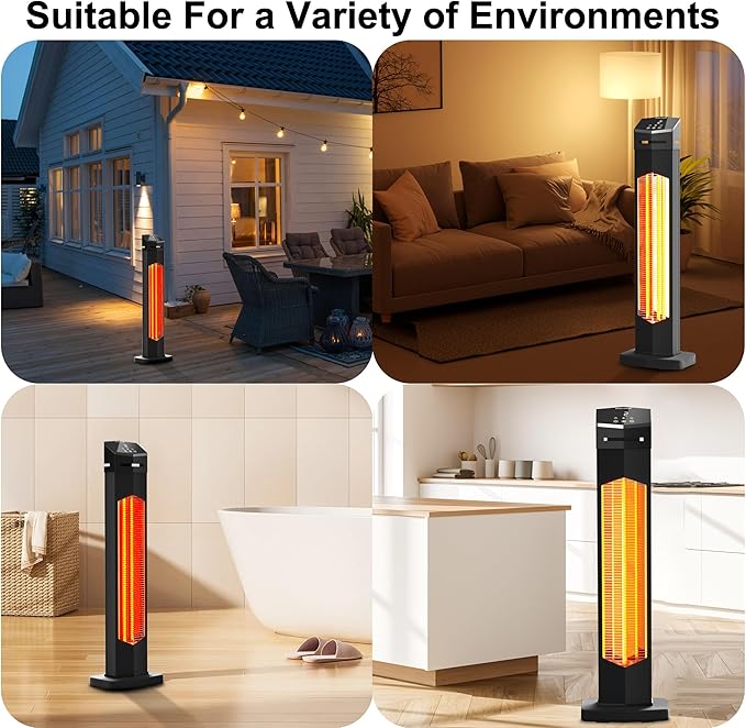 AKIRES Outdoor Electric Patio Heater,37IN 1500W Infrared Tower Heater with Instant Heating,Tip-Over & Overheat Protection,IP54 Waterproof Space Heater For Patio Garage Indoor & Outdoor Use,Matte Black