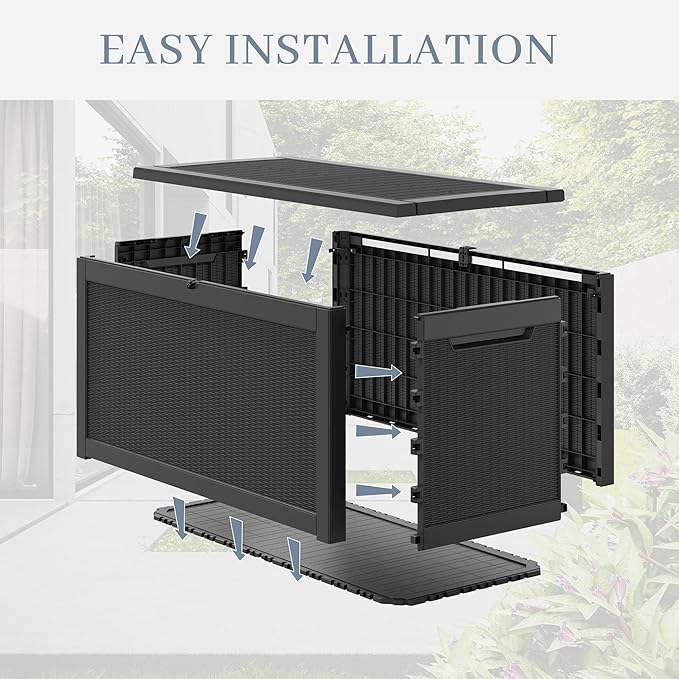NUNU LAB 300 Gallon Outdoor Storage Box,Resin Large Sturdy Deck Box, Backyard Outside Storage Box Waterproof with Double Wall Panels,Package Delivery Garden Outdoor Hose Bin