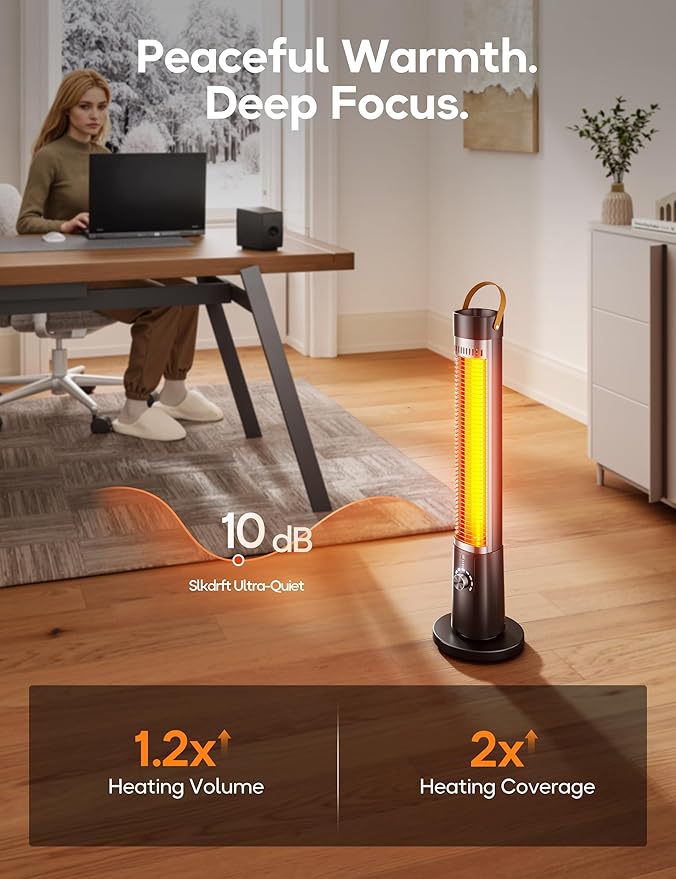 Outdoor Heater for Patio, 32" Infrared Electric Heaters Indoor w/Remote, 1500W, 60° Oscillation, 9H Timer, 9 Heat Level, Tip-Over/Overheating Protection, Safety Lock, for Garage Porch Office Black-3