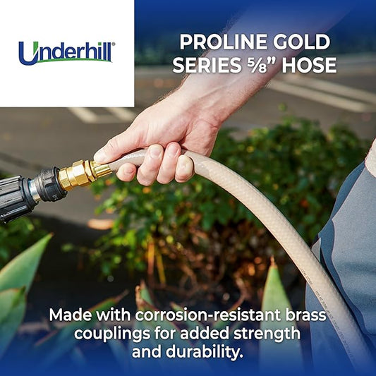 Underhill Proline Gold Series Commercial Garden Water Hose 100 ft, Lightweight, Heavy-Duty, Flexible, Kink Free, Industrial, 500 psi, H58-100PR0-G 5/8" x 100', Gold