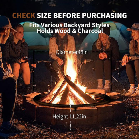 48 Inch Fire Pit Ring,Large Fire Pit for Outside Wood Burning, Fire Pits & Outdoor Fireplaces with High-Temperature Coating for Backyard, Bonfire, Camping, Beach(4x4 FT)