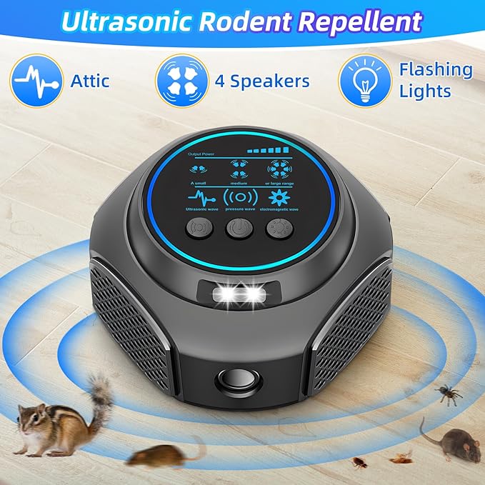 2026 New Ultrasonic Mouse Repellent Plug in Pest Repeller Indoor Control for Rodent Mouse Rat Mice Squirrel 3 IN1 Electronic Repellent Devices Covers Up to 4000 Sq.Ft for House, Kitchen, Garage, Attic