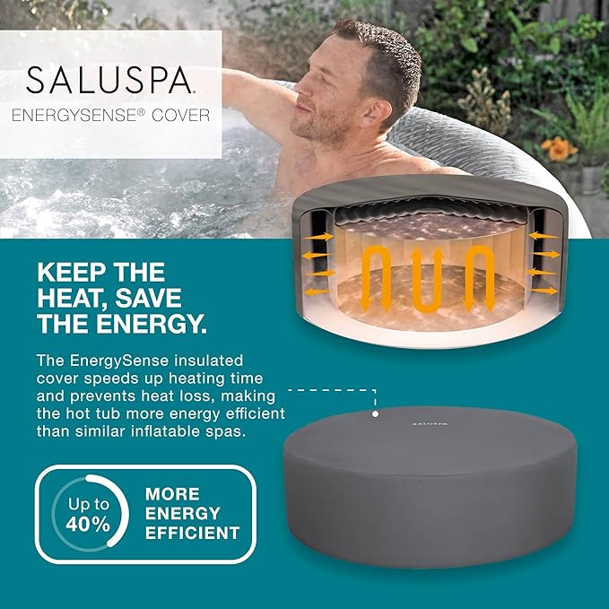 Bestway SaluSpa Honolulu AirJet Large Round 4 to 6 Person Inflatable Hot Tub Portable Outdoor Spa with 140 AirJets and EnergySense Cover, Grey