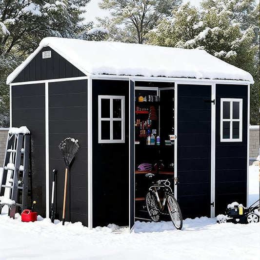 Outdoor Storage Shed 7.5x7 FT, Resin Shed with Floor & Window, Lockable Door, Vents, Outside Sheds & Garden Shed for Patio Furniture, Gardening Tools, Pool Equipment (Dark Gray, 7.5x7ft)