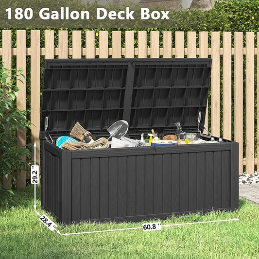 Outdoor Storage Box Waterproof, 180 Gallon Deck Box Indoor and Outdoor Use, Backyard Storage Box with Lockable Lid for Package Delivery Box, Patio Furniture Cushions, Pool Accessories, Garden Tools