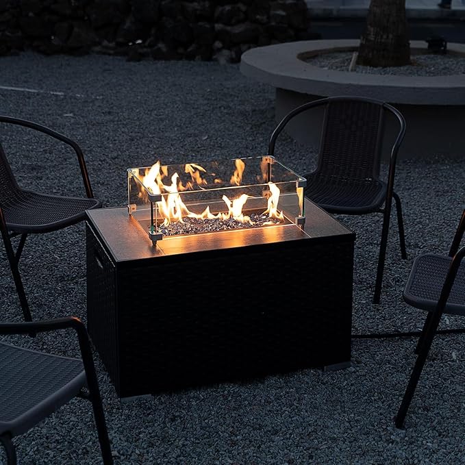 20 lbs Black Fire Glass for Propane Fire Pit, 1/2 Inch Fire Pit Glass Rocks for Gas Fireplace, Reflective Glass Rocks for Fire Pit Table