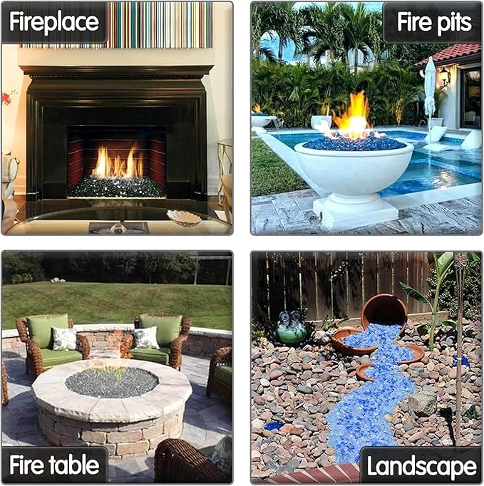 GRISUN Caribbean Blue Fire Glass for Fire Pit - 1/2 Inch Tempered Glass Rocks for Natural or Propane Fireplace, Safe for Outdoors and Indoors Firepit Glass, 10 Pounds