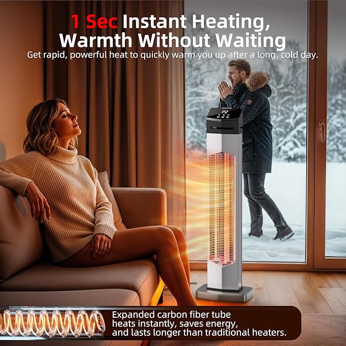 Uthfy 37 Inch Outdoor Electric Patio Heater, 1500W Infrared Heater with Remote, 12H Timer, IP65 Waterproof, Portable Tower Heaters for Home, Garage, Porch, Shop, Backyard, Indoor and Outdoor Use