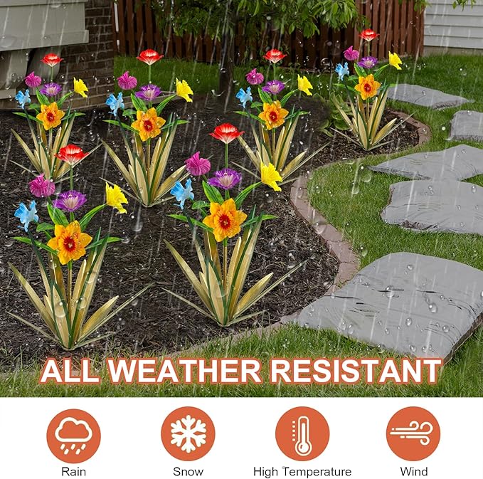 Homight Metal Agave Plant Outdoor Decoration Outdoor Garden Decoration Daffodils Flowers Mexican Yard Art Daffodils Flowers Decorative Garden Gift (3 Big Colorful Daffodil)
