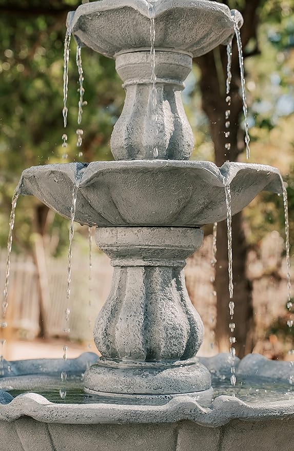 XBrand Outdoor Water Fountain 51 inch 3-Tier Garden Fountain with Pump, Weather Resistant Resin Patio & Yard Waterfall Feature - Grey