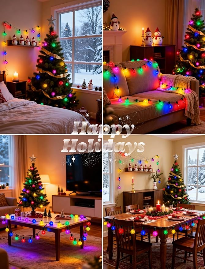 Pallerina 50Ft Outdoor Frosted Multicolor Lights, LED G40 Globe Patio String Lights with 25 0.6W Ceramic Colorful Bulbs(2 Spare), Outside Christmas Lights for Holiday Party Backyard Christmas