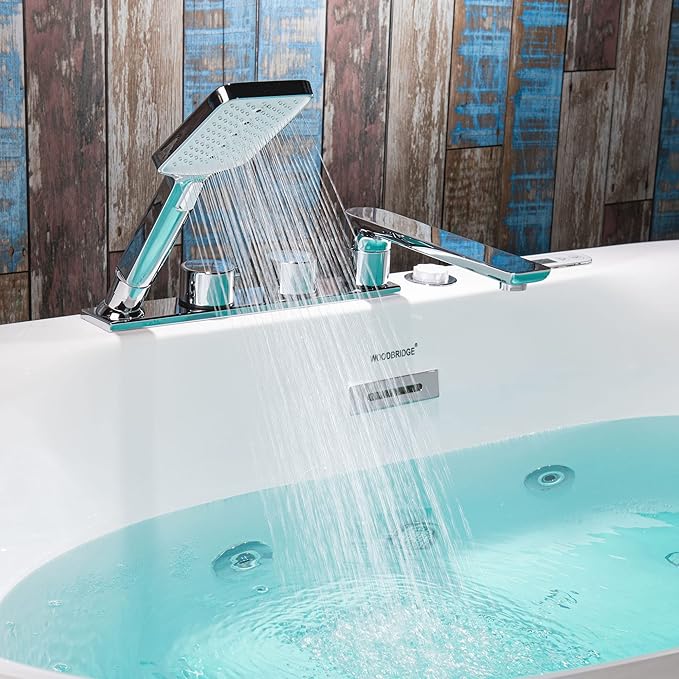 WOODBRIDGE 59" x 31-1/2" Whirlpool Water Jetted and Air Bubble Freestanding Heated Soaking Combination Bathtub with Faucet,BJ-100+F0041