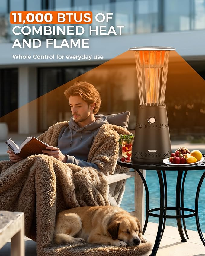 Tabletop Heater Patio Heater, 11,000 BTU Propane Patio Heater for Commercial, Balcony & Porch, Quartz Glass Tube, Portable Small Heater For Outdoor Use, Black