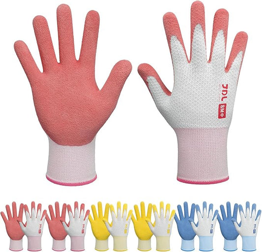 JDL Gardening Gloves for Women, 6 Pairs Breathable Latex Coated Yard Garden Gloves, Rubber Outdoor Protective Work Gloves with Grip, Multiple Colors, Small Size