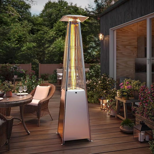 LAUSAINT HOME Pyramid Patio Heaters for Outdoor Use, 48,000 BTU Outdoor Propane Heaters for Patio with Cover & Wheels, 87" Tall Quartz Glass Tube Flame Heater for Deck, Party, Commercial, Restaurant