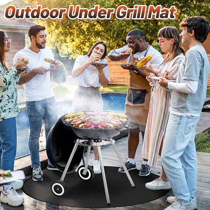 Apipi 59'' Fire Pit Mat Compatible with Solo Stove Yukon - Fireproof Grill Mat Deck Patio Protector, 3-Layer Reusable Easy to Clean Round BBQ Mat for Outdoor Camping Accessories, Black