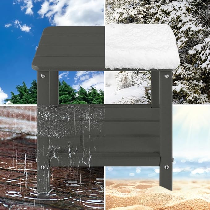 Adirondack Outdoor Side Table Set of 2, 2-Tier Small Patio End Table, Weather Resistant HDPE Outdoor End Tables for Garden, Lawn, Pool, Beach, Porch, Deck, Backyard - Square, Dark Gray