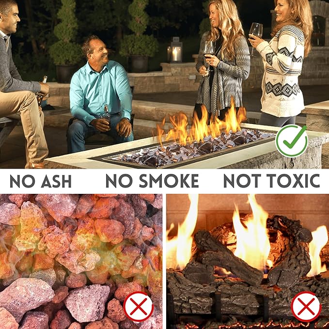 Fire Pit Glass Rocks 20 Pounds, Copper Fire Glass for Propane Fire Pit, Fireplace and Outdoor Decorative. 1/4 Inch Reflective Fire Glass Beads