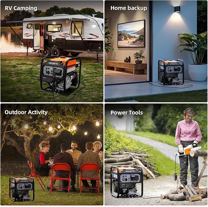 Oxseryn Power Equipment 4000 Watts Inverter Generator Gas Powered, Portable Open Frame Generator, Low Noise with ECO Mode and Inverter Technology, RV Ready, Emergency Home Backup