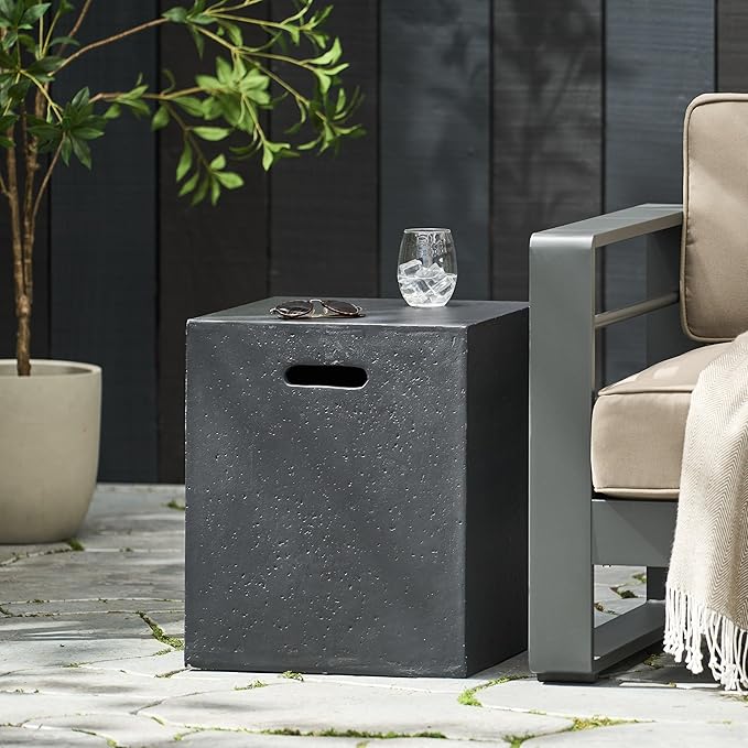 Propane Tank Cover Table for Fire Pits, 20 LB MGO Propane Tank Holder with Side Handles, Outdoor Tank Storage Side Table for Patio, Gas Griddle, Dark Gray