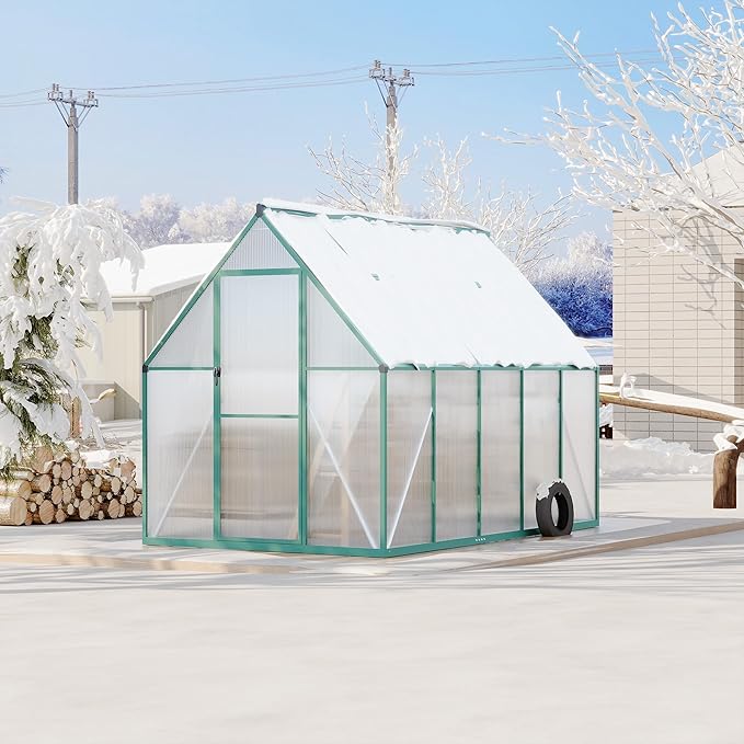 Polycarbonate Greenhouse for Outdoors, Large Walk-InGreenhouse with Quick Setup Structure and Roof Vent, Greenhouse with Ventilation