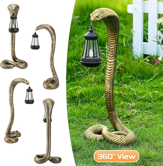 QZJDDZSW 19.29'' Garden Outdoor Statues Snake with Solar Lantern,Lawn Decor Snake Statue for Patio,Balcony,Yard Ornament - Unique Housewarming Gifts,Haunted House Prop and Christmas Decorations