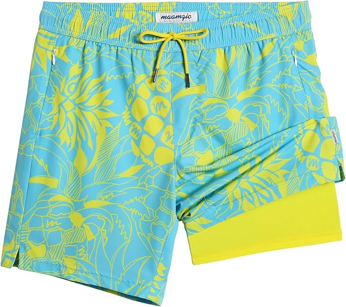 maamgic 2 in 1 Mens Swim Trunks 7 Inch Swim Shorts Swim Suits Board Shorts