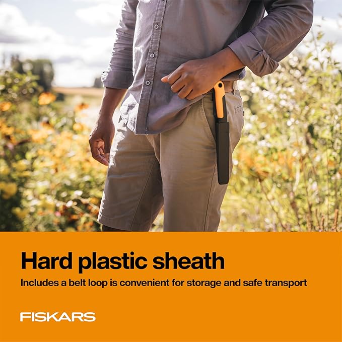 Fiskars Harvesting Knife, Gardening Gifts for Women, Serrated Edge Hand Tool with Sheath, Orange/Black