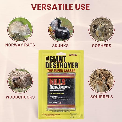 Giant Destroyer Smoke Bomb Gasser – Rodent & for Gophers, Moles, Groundhogs & Rats – 16 Pack (64 Tubes) + Jecudi Towel