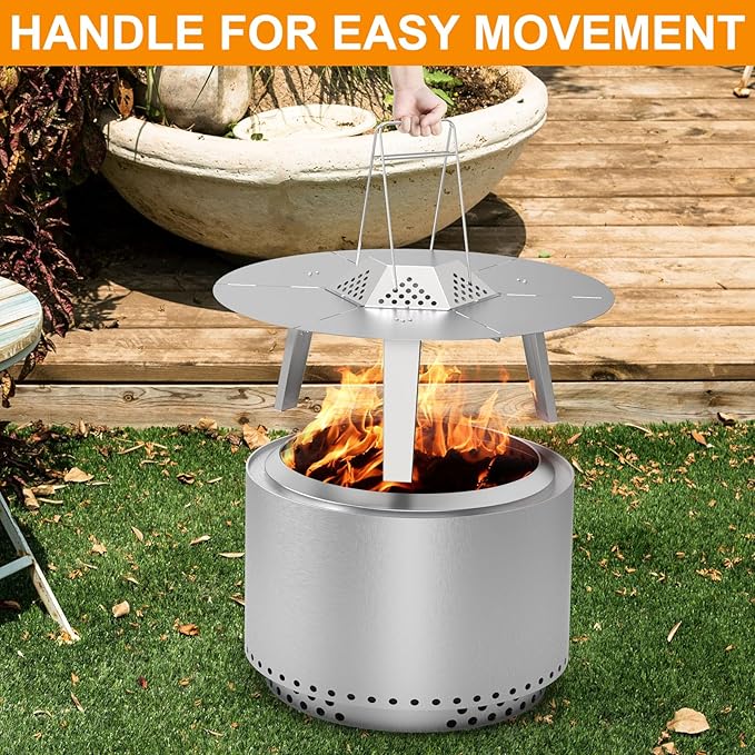 Heat Deflector for Solo Stove Bonfire 19.5" Accessories, Portable Heat Diffuser for Solo Stove Bonfire 2.0 for Firepit Captures & Redirects Warmth, 304 Stainless Steel Diffuser with Carrying Handle
