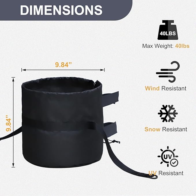 EAGLE PEAK Pop up Canopy Tent Weight Bags 160 lbs Pack of 4, Gazebo Sand Bags 4pcs Per Set, Sand NOT Included, Black