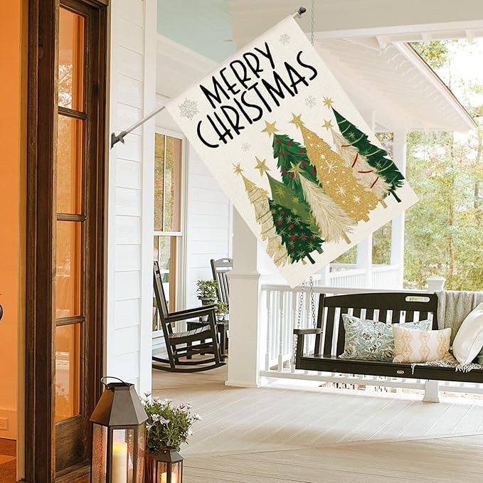 AVOIN colorlife Merry Christmas House Flag 28x40 Inch Double Sided Outside, Christmas Trees Winter Holiday Yard Outdoor Flag