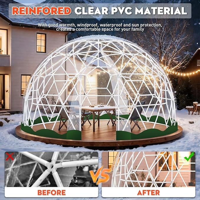 Garden Dome Tent, 9.6/12/15 ft Outdoor Clear Bubble Tent for 2-8 Person, All-Weather Geodesic Dome Greenhouse with Window & Door, PVC Transparent Tent for Patio, Camping, Party