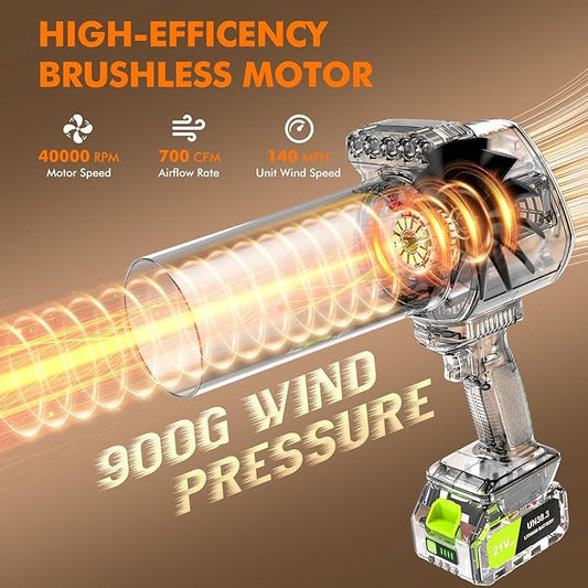 OGERY Brushless Leaf Blower Cordless with Lights, Powerful Electric Leaf Blowers with 2 x 3.0Ah Batteries & Fast Charging, 700CFM 900G Wind Pressure Handheld Blower for Lawn Care Yard Garden, Green