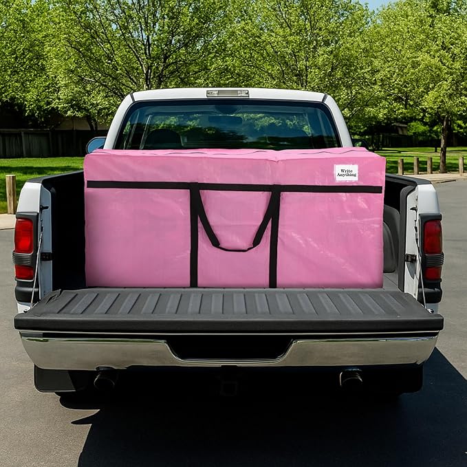 Windyun 4 Pack 69 Gallon Extra Large Storage Bags XXL Moving Bags with Zipper Handles Heavy Duty Jumbo Big Tote Box for Christmas Tree Storage 4, 5, 7.5, 9, 10, 12 ft Skeleton College Dorm(Pink)