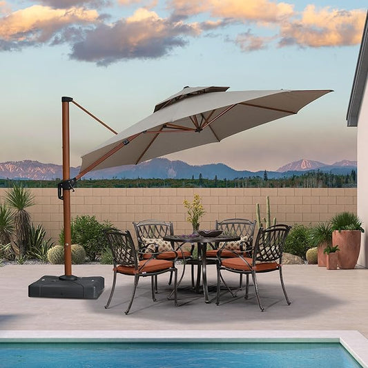 PURPLE LEAF 13ft Patio Umbrella Cantilever Umbrellas Outdoor Round Wood Umbrella Offset Umbrellas Heavy Duty Sun for Garden Deck Pool, Heather Taupe