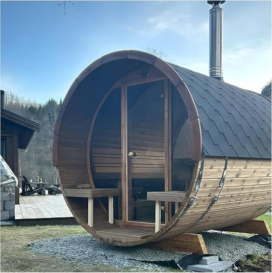 Customize Outdoor Wooden Steam Sauna for 2-10 People, Canadian Pine, Hemlock,Cedar, Porch & Window Option, 220V ETL Heater or Wood Burning Stove, Waterproof System,Backrest Headrest, Rocks (0-195℉)